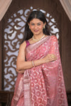 Bengal Gatha ~ Designer Chanderi Cotton Silk Saree with Hexagonal Pattern in Squalane Pink