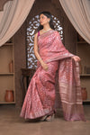 Bengal Gatha ~ Designer Chanderi Cotton Silk Saree with Hexagonal Pattern in Squalane Pink