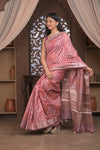 Bengal Gatha ~ Designer Chanderi Cotton Silk Saree with Hexagonal Pattern in Squalane Pink