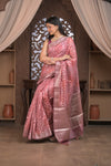Bengal Gatha ~ Designer Chanderi Cotton Silk Saree with Hexagonal Pattern in Squalane Pink