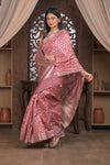 Bengal Gatha ~ Designer Chanderi Cotton Silk Saree with Hexagonal Pattern in Squalane Pink