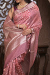 Bengal Gatha ~ Designer Chanderi Cotton Silk Saree with Hexagonal Pattern in Squalane Pink