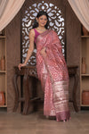 Bengal Gatha ~ Designer Chanderi Cotton Silk Saree with Hexagonal Pattern in Squalane Pink