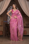 Kashi ~ Handloom Pure Silk High Quality Kora Saree in Soft Pink with Buttis (Silk Mark Certified)