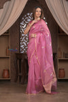Kashi ~ Handloom Pure Silk High Quality Kora Saree in Soft Pink with Buttis (Silk Mark Certified)