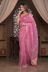 Kashi ~ Handloom Pure Silk High Quality Kora Saree in Soft Pink with Buttis (Silk Mark Certified)