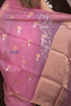 Kashi ~ Handloom Pure Silk High Quality Kora Saree in Soft Pink with Buttis (Silk Mark Certified)
