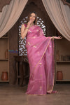 Kashi ~ Handloom Pure Silk High Quality Kora Saree in Soft Pink with Buttis (Silk Mark Certified)