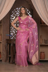 Kashi ~ Handloom Pure Silk High Quality Kora Saree in Soft Pink with Buttis (Silk Mark Certified)