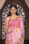 Bengal Gatha ~ Handloom Tussar Silk Saree with Handpainted Floral and Embroidery in Shades of Pink