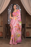 Bengal Gatha ~ Handloom Tussar Silk Saree with Handpainted Floral and Embroidery in Shades of Pink