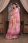 Bengal Gatha ~ Handloom Tussar Silk Saree with Handpainted Floral and Embroidery in Shades of Pink