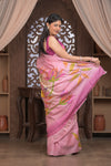 Bengal Gatha ~ Handloom Tussar Silk Saree with Handpainted Floral and Embroidery in Shades of Pink