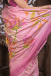 Bengal Gatha ~ Handloom Tussar Silk Saree with Handpainted Floral and Embroidery in Shades of Pink