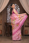 Bengal Gatha ~ Handloom Tussar Silk Saree with Handpainted Floral and Embroidery in Shades of Pink