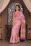 Bengal Gatha ~ Handloom Tussar Silk Saree with Handpainted Floral and Embroidery in Shades of Pink