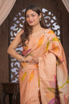 Bengal Gatha ~ Handloom Tussar Silk Saree with Handpainted Floral in Shades of Autumn Orange