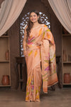 Bengal Gatha ~ Handloom Tussar Silk Saree with Handpainted Floral in Shades of Autumn Orange