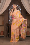 Bengal Gatha ~ Handloom Tussar Silk Saree with Handpainted Floral in Shades of Autumn Orange