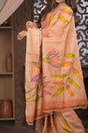 Bengal Gatha ~ Handloom Tussar Silk Saree with Handpainted Floral in Shades of Autumn Orange