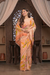 Bengal Gatha ~ Handloom Tussar Silk Saree with Handpainted Floral in Shades of Autumn Orange
