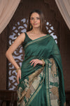 Bengal Gatha ~ Designer Chanderi Cotton Silk Saree with Digital Print in Green