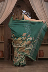 Bengal Gatha ~ Designer Chanderi Cotton Silk Saree with Digital Print in Green
