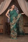 Bengal Gatha ~ Designer Chanderi Cotton Silk Saree with Digital Print in Green