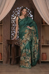 Bengal Gatha ~ Designer Chanderi Cotton Silk Saree with Digital Print in Green