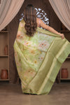 Bengal Gatha ~ Designer Organza Silk Saree with Digital Print in Lemon Yellow and Green