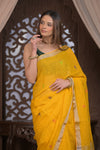 Bengal Gatha ~ Designer Linen Jamdhani Saree with Hand Weave in Turmeric Yellow