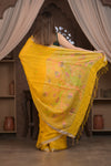 Bengal Gatha ~ Designer Linen Jamdhani Saree with Hand Weave in Turmeric Yellow