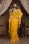 Bengal Gatha ~ Designer Linen Jamdhani Saree with Hand Weave in Turmeric Yellow