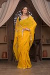 Bengal Gatha ~ Designer Linen Jamdhani Saree with Hand Weave in Turmeric Yellow