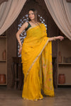 Bengal Gatha ~ Designer Linen Jamdhani Saree with Hand Weave in Turmeric Yellow