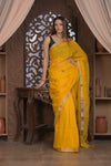 Bengal Gatha ~ Designer Linen Jamdhani Saree with Hand Weave in Turmeric Yellow