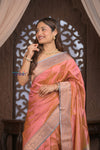 Kashi ~ Handloom Banarasi High Quality Pure Silk Saree in Peach and Blue (Silk Mark Certified)