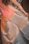 Kashi ~ Handloom Banarasi High Quality Pure Silk Saree in Peach and Blue (Silk Mark Certified)