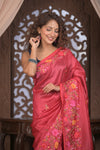 Bengal Gatha ~ Handloom Tussar Silk Saree with Handwoven Floral Kantha Work in Mauve Pink