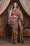 Bengal Gatha ~ Handloom Tussar Silk Saree with Kalamkari Handpainted Floral Pallu in Dusty Purple
