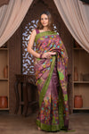 Bengal Gatha ~ Handloom Tussar Silk Saree with Kalamkari Handpainted Floral Pallu in Dusty Purple
