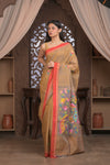 Bengal Gatha ~ Handloom Matka Silk Saree with Floral Handweave in Grainy Mustard Yellow