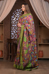 Bengal Gatha ~ Handloom Tussar Silk Saree with Kalamkari Handpainted Floral Pallu in Dusty Purple