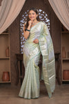 Bengal Gatha ~ Designer Chanderi Cotton Silk Saree with Circular Pattern in Pastel Mint Green