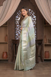 Bengal Gatha ~ Designer Chanderi Cotton Silk Saree with Circular Pattern in Pastel Mint Green
