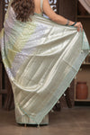 Bengal Gatha ~ Designer Chanderi Cotton Silk Saree with Circular Pattern in Pastel Mint Green