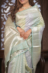 Bengal Gatha ~ Designer Chanderi Cotton Silk Saree with Circular Pattern in Pastel Mint Green