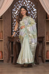 Bengal Gatha ~ Designer Chanderi Cotton Silk Saree with Circular Pattern in Pastel Mint Green