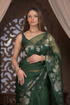 Bengal Gatha ~ Handloom Pure Silk Jamdhani Saree in Dark Green