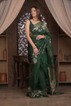 Bengal Gatha ~ Handloom Pure Silk Jamdhani Saree in Dark Green